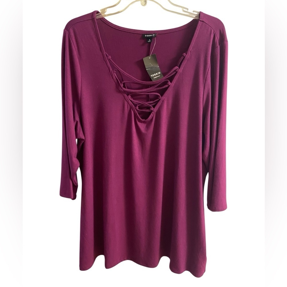 Torrid lattice berry v neck tunic top 3/4 sleeves 3X NWT